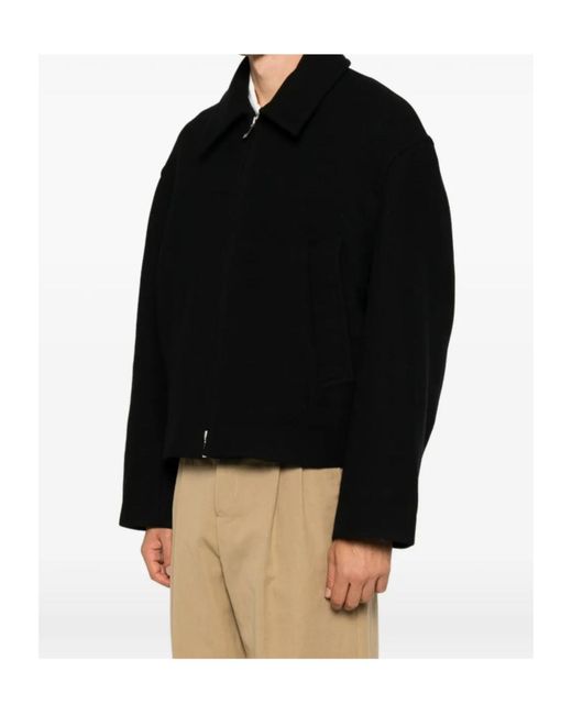 Studio Nicholson Black Zip-Up Spread-Collar Shirt Jacket for men