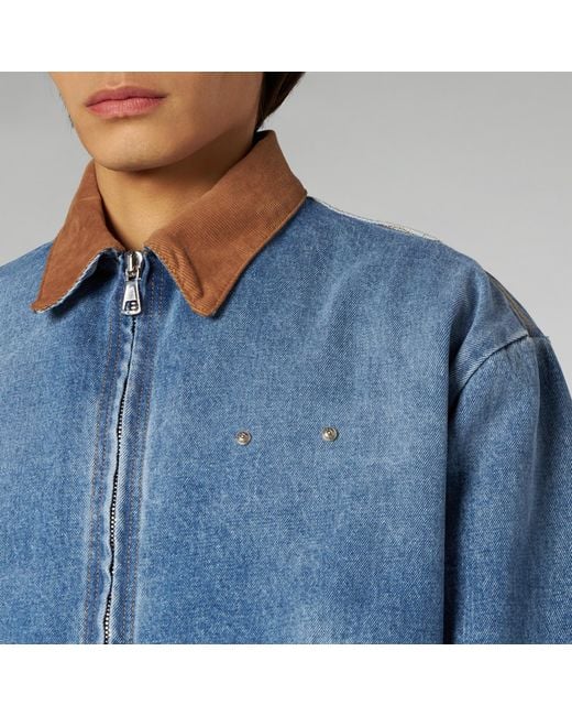 1989 STUDIO Blue Contrast Collar Logo Denim Jacket for men