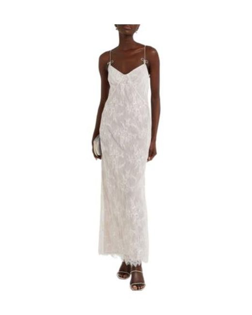 Blumarine White Embellished Lace Maxi Dress