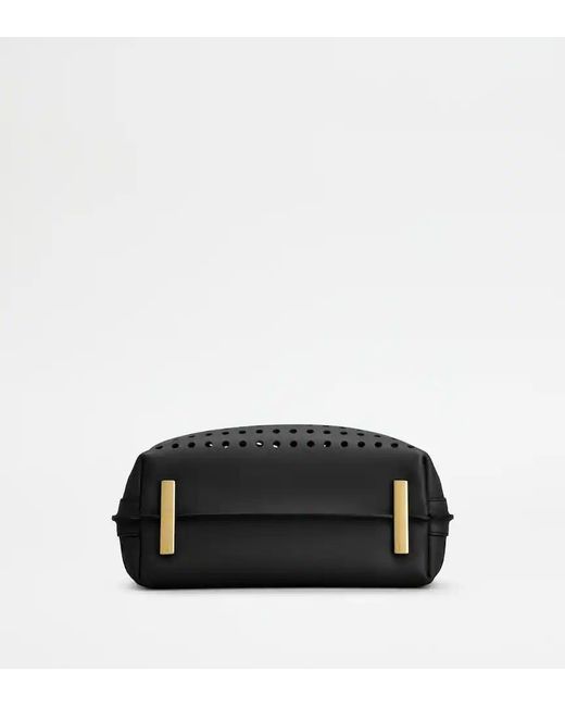 Tod's Black Perforated Buckled Leather Tote Bag