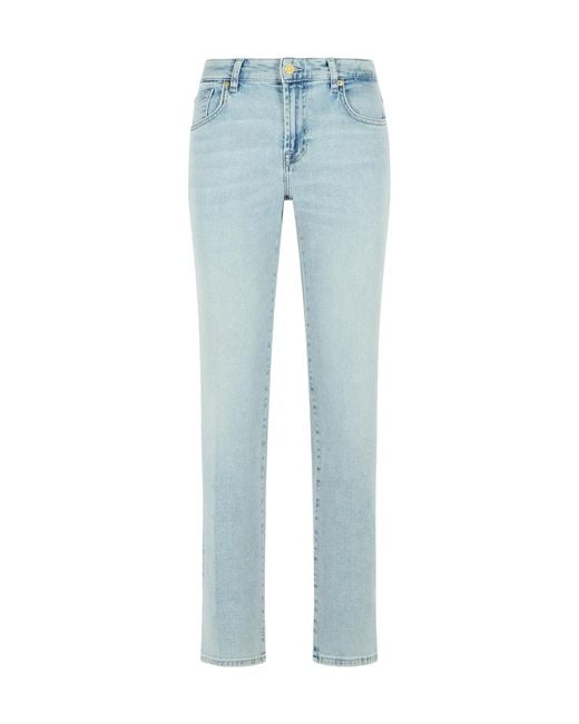 7 For All Mankind Blue Logo Label Straight-Leg Jeans