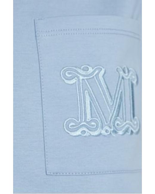 Max Mara Blue Papaia Logo Embroidered Crewneck T-Shirt