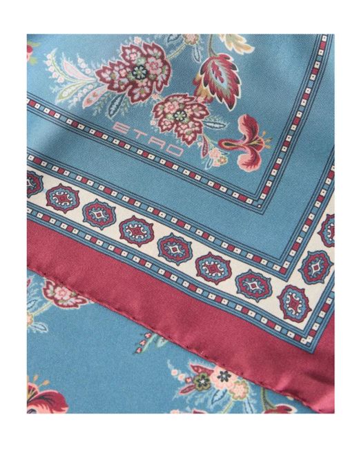 Etro Blue Silk Scarf With Placed Print