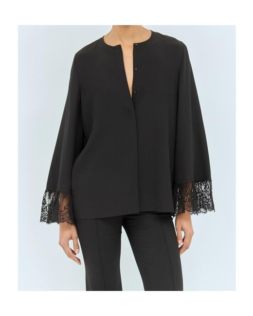 Chloé Black Crepe-De-Chine Collarless Blouse
