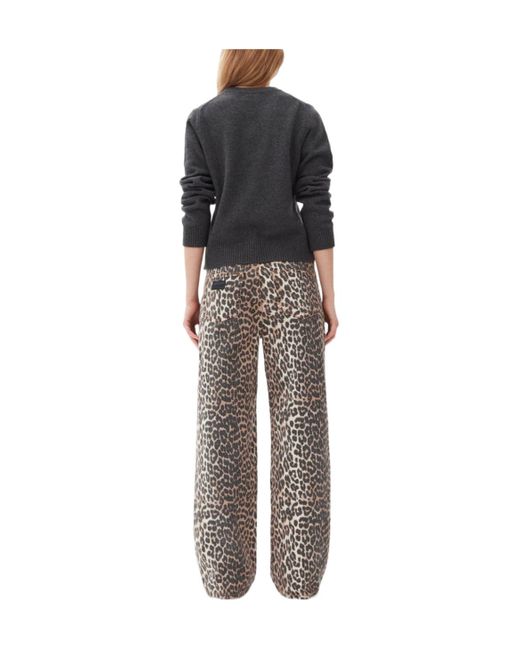 Ganni Gray High-Rise Wide-Leg Jeans