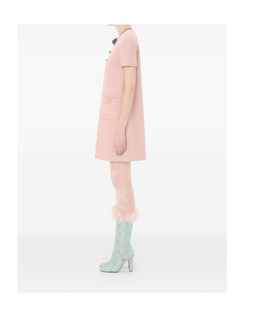 Valentino Pink Bow Detailed Crewneck Mini Dress