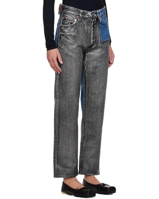 MM6 by Maison Margiela Blue Logo-Patch Panelled Straight-Leg Jeans
