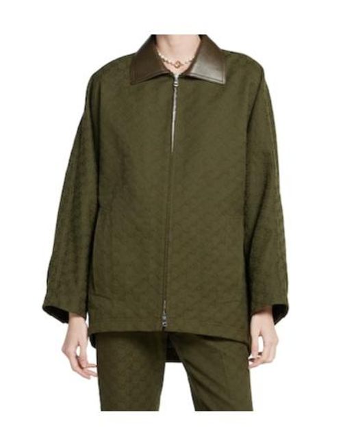 Gucci Green Monogrammed Zip-Up Coat