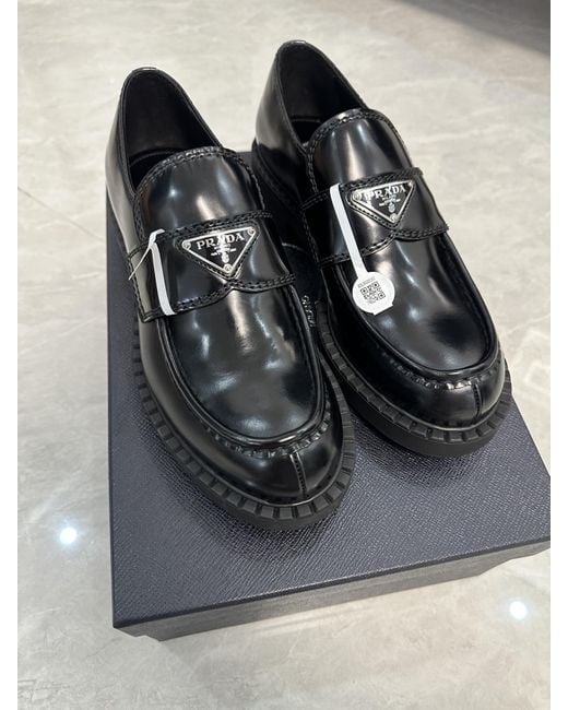 Prada Black Chocolate Brushed Leather Loafers for men