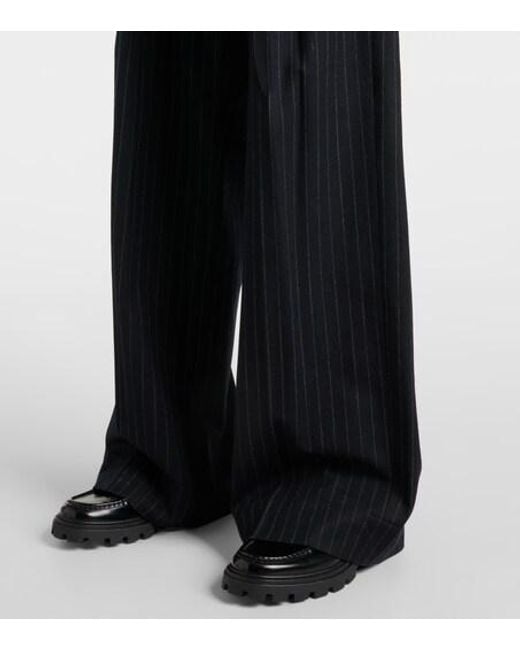Plan C Black Pinstripe Wool-Blend Wide-Leg Pants