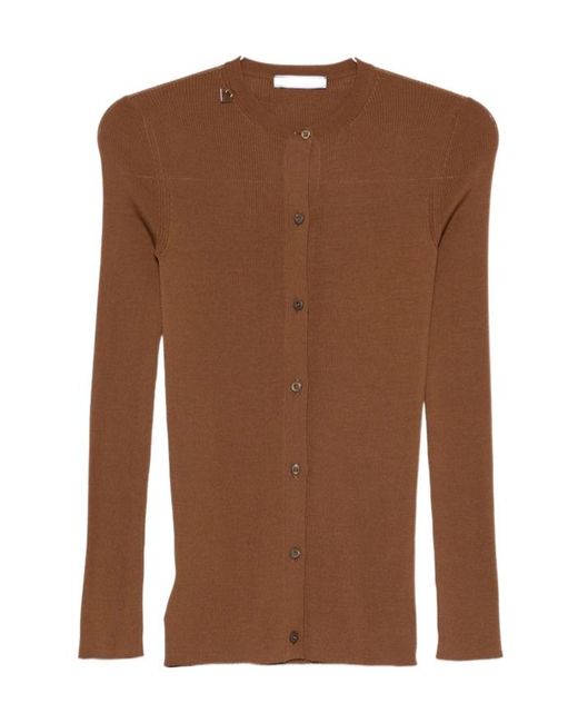 Prada Brown Ribbed Knit Wool Cardigan