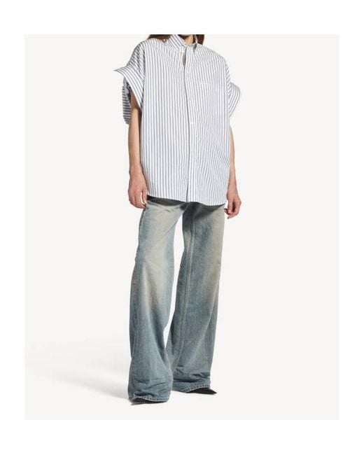 Balenciaga White Cotton Tuck-Sleeve Shirt