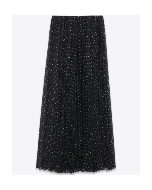 Saint Laurent Black Polka Dot Printed Pleated Skirt