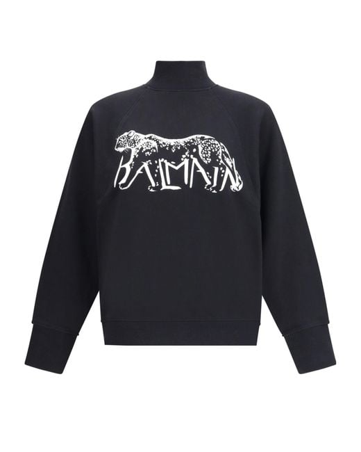 Balmain Blue Leopard Print High Neck Sweatshirt