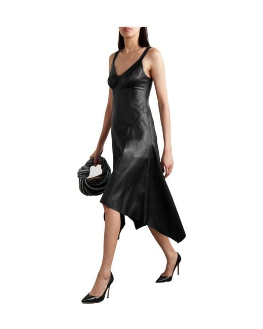 Jason Wu Black Asymmetric Leather Midi Dress
