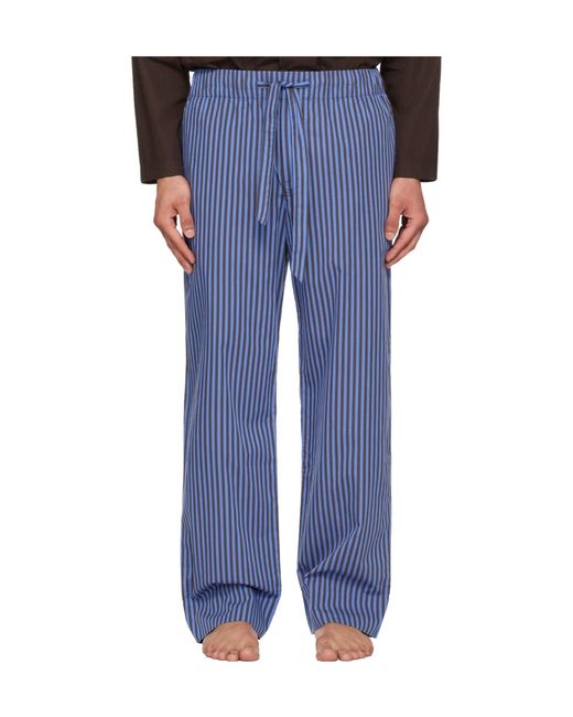 Tekla Blue Drawstring Striped Pajama Pants for men