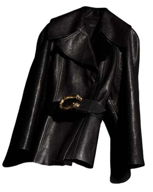 Gucci Black Collared Belted Trench Coat