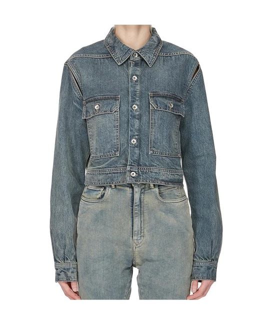 Rick Owens Blue Collared Long-Sleeved Casual Jacket