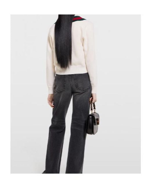 Gucci Natural Web Detailed Fine Knit Jumper