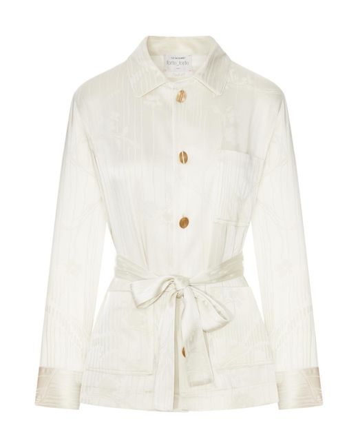 Forte_forte White The Lotus Fluid Jacquard Pajama Jacket