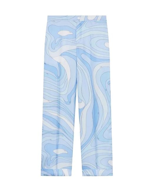 Emilio Pucci Blue Marmo-Print Silk Pants