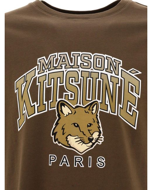 Maison Kitsuné Brown Logo Printed Cotton Crewneck for men