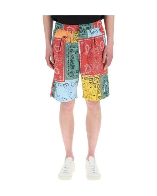 Marcelo Burlon Red County Of Milan Bandana Print Shorts for men