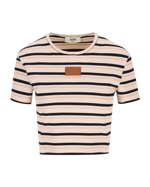 Fendi White Logo Patch Striped Cropped Jumper