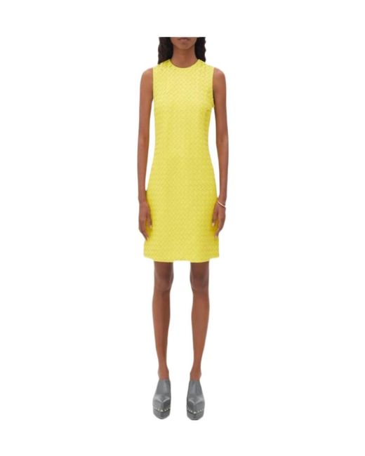 Bottega Veneta Yellow Intrecciato Weave Detail Sleeveless Dress