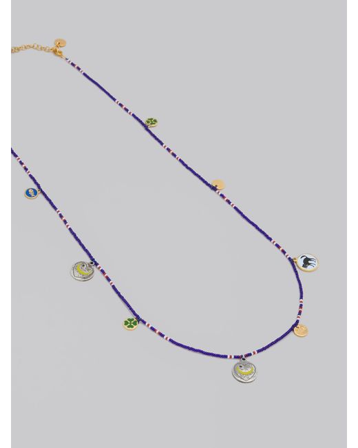 Marni White Charm-Detail Beaded Necklace