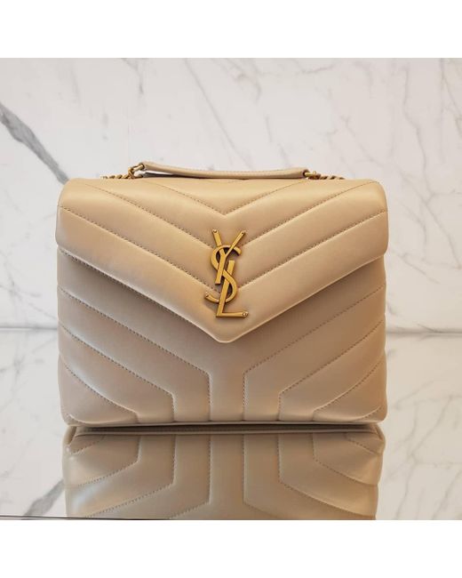Saint Laurent Natural Loulou Toy Logo Plaque Shoulder Bag