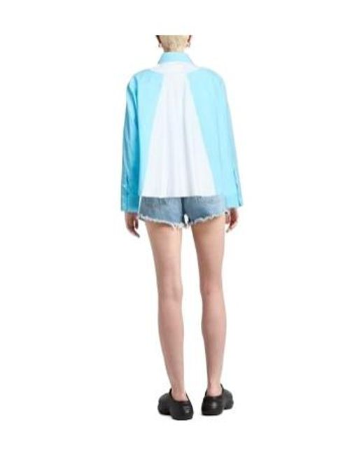 MM6 by Maison Margiela Blue Collared Long-Sleeve Cropped Shirt