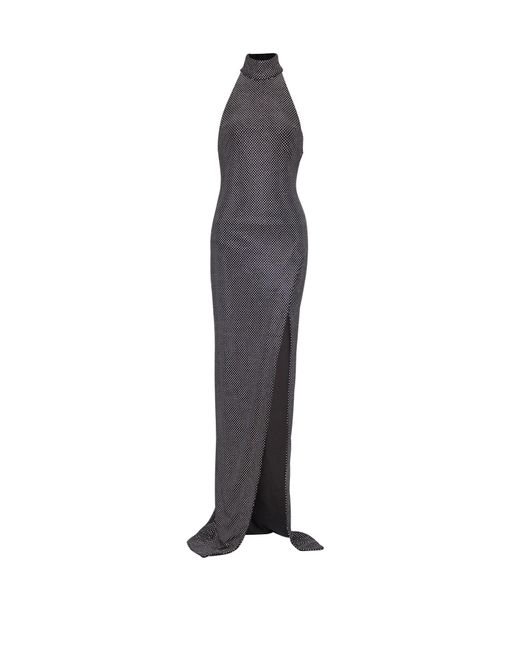 Balmain Blue Long Velvet Halterneck Dress With Rhinestones