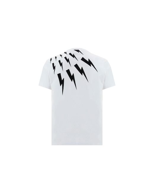 Neil Barrett White Thunderbolt-Print Cotton T-Shirt for men