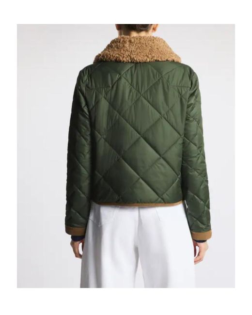 Fay Green Quilted Shearling-Collar Jacket