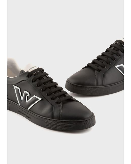 Emporio Armani Black Logo Round Head Low Upper Board Shoes for men