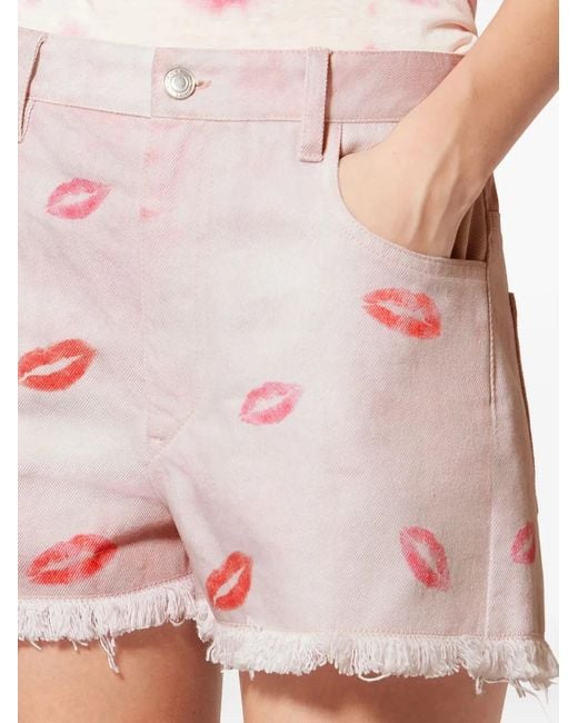 Isabel Marant Pink Isabel Marant Étoile Lesia Frayed Print Shorts
