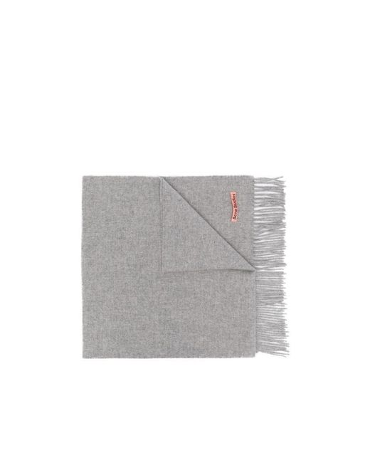 Acne Gray Logo Patch Fringed Scarf for men