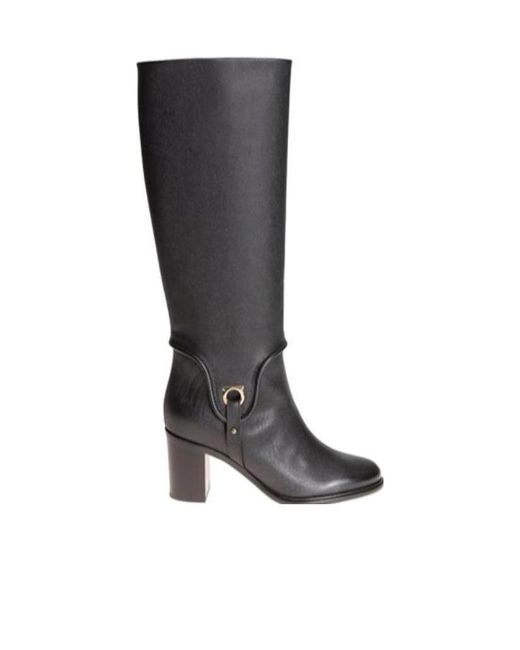 Ferragamo Black Logo High Boots