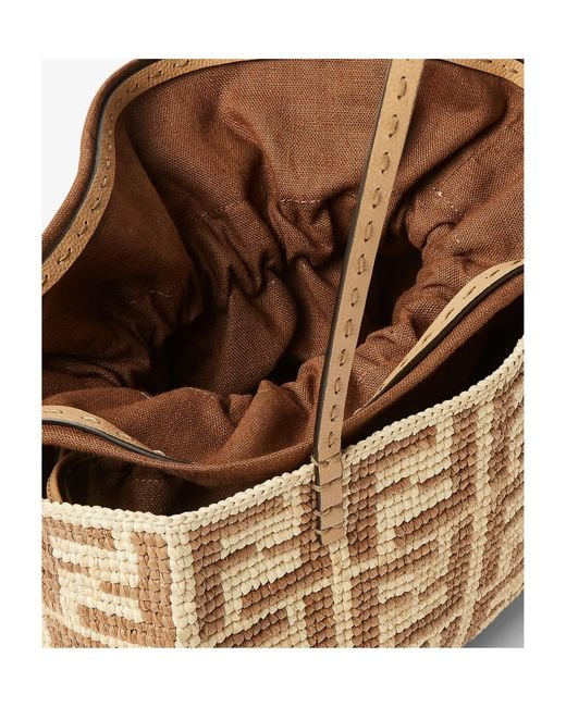 Fendi Metallic Small Roll Ff Crochet Drawstring Bucket Bag