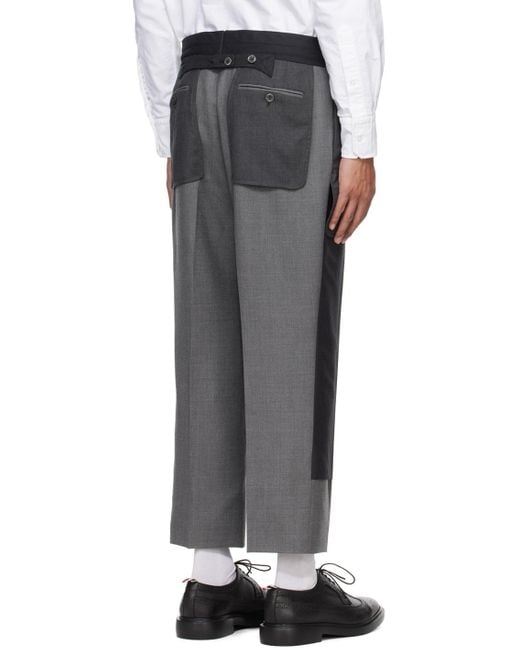 Thom Browne Gray Deconstructed-Design Twill Straight-Leg Trousers for men
