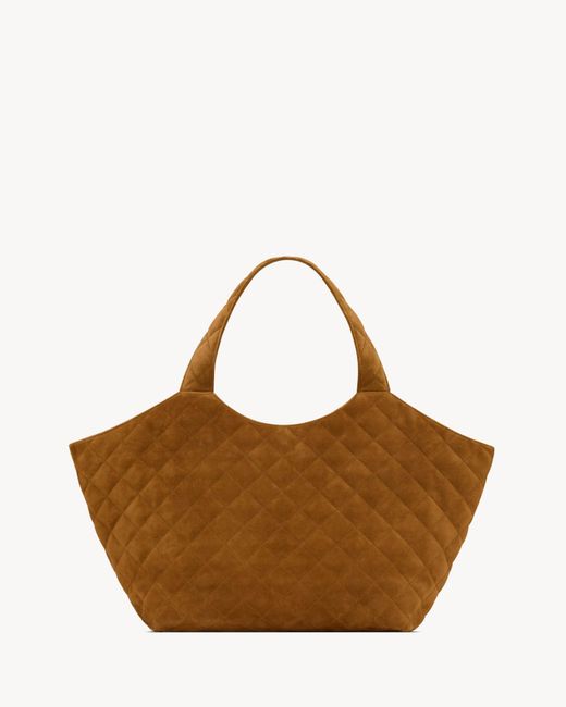 Saint Laurent Brown Icare Medium Quilted Suede
