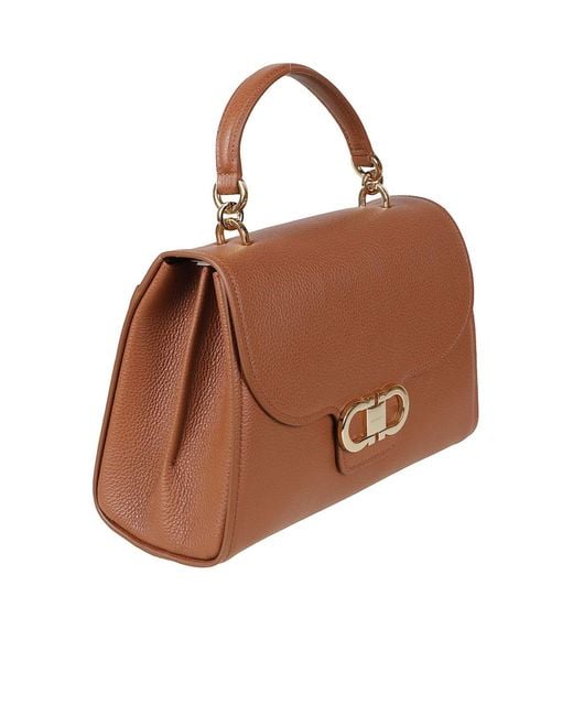 Ferragamo Brown Ferragamo Double Gancini Small Top Handle Bag