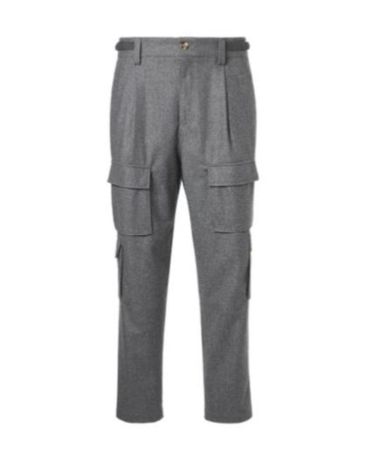 Brunello Cucinelli Gray Virgin Wool Cargo Pants for men