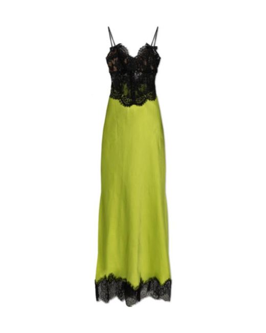 Self-Portrait Green Satin Lace Midi Dress