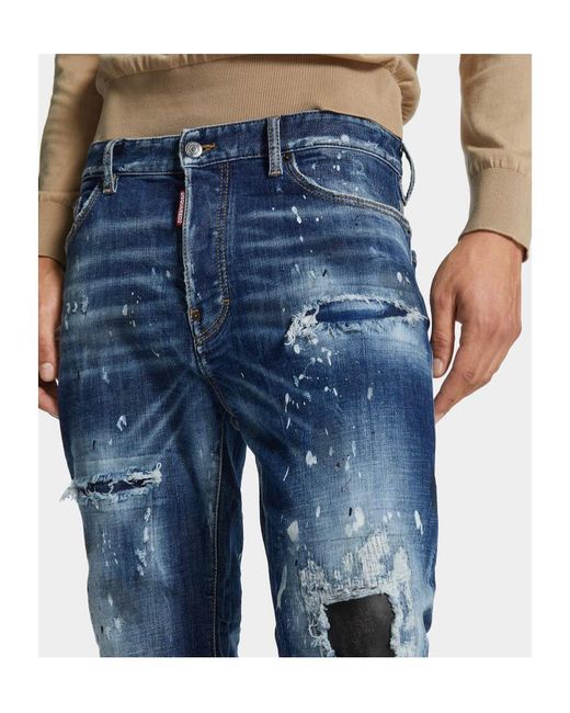 DSquared² Blue Medium Ripped Wash Bro Jeans for men