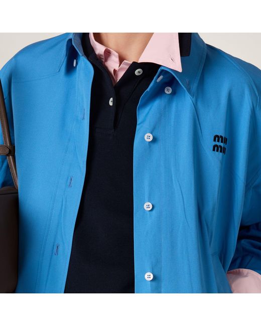 Miu Miu Blue Logo-Embroidered Shirt Jacket