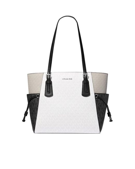 Michael Kors White Voyager Large Color-Block Signature Logo Tote Bag