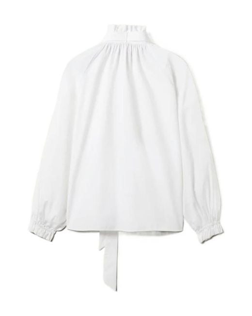 LaDoubleJ White Tie-Neck Cotton Blouse