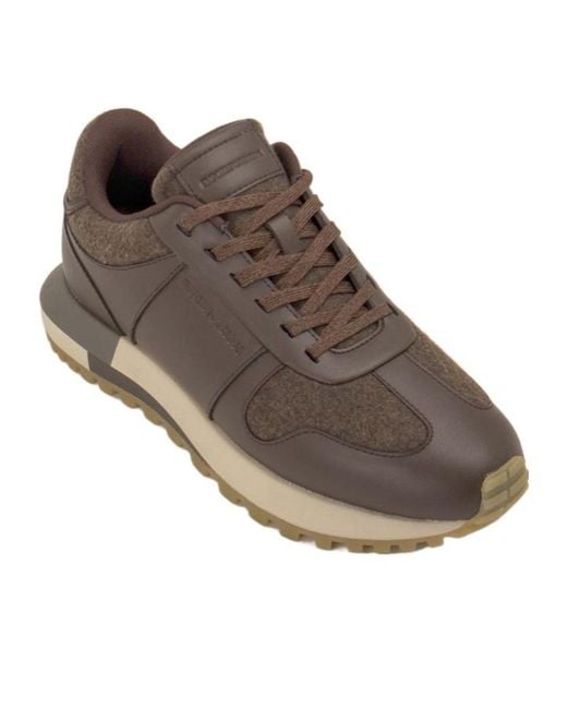 Emporio Armani Brown Panelled Sneakers for men